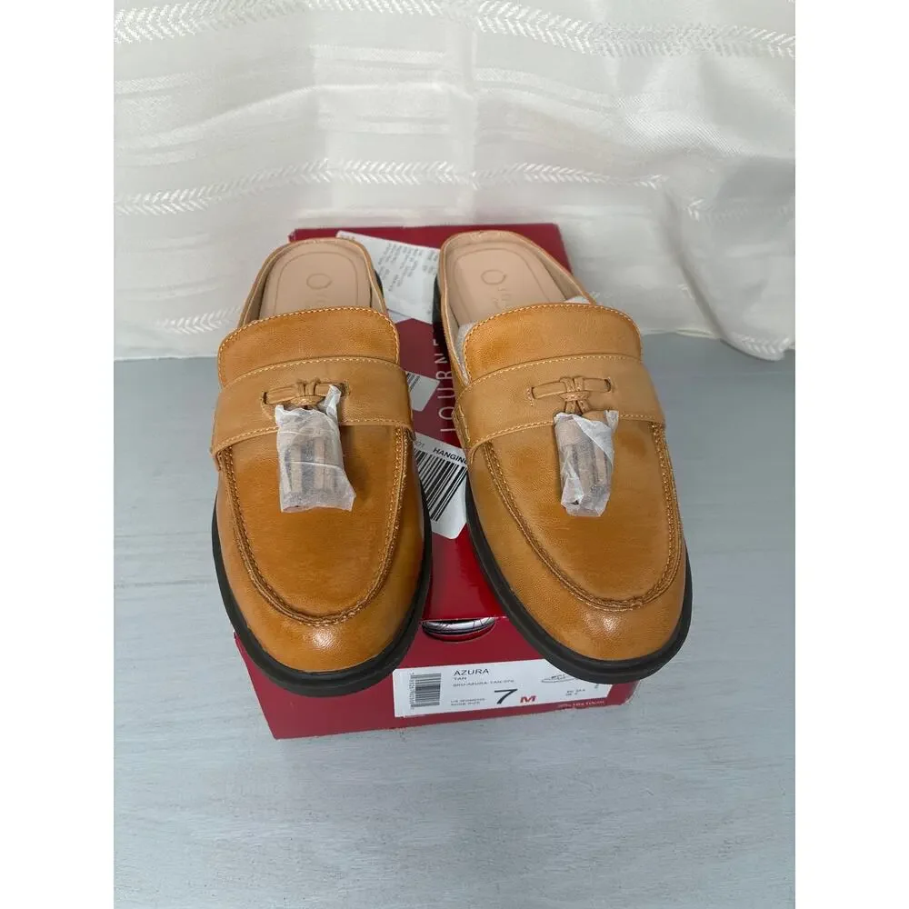 Journee Collection Azura Tassel Mule Loafer Tan Round Toe Size 7M